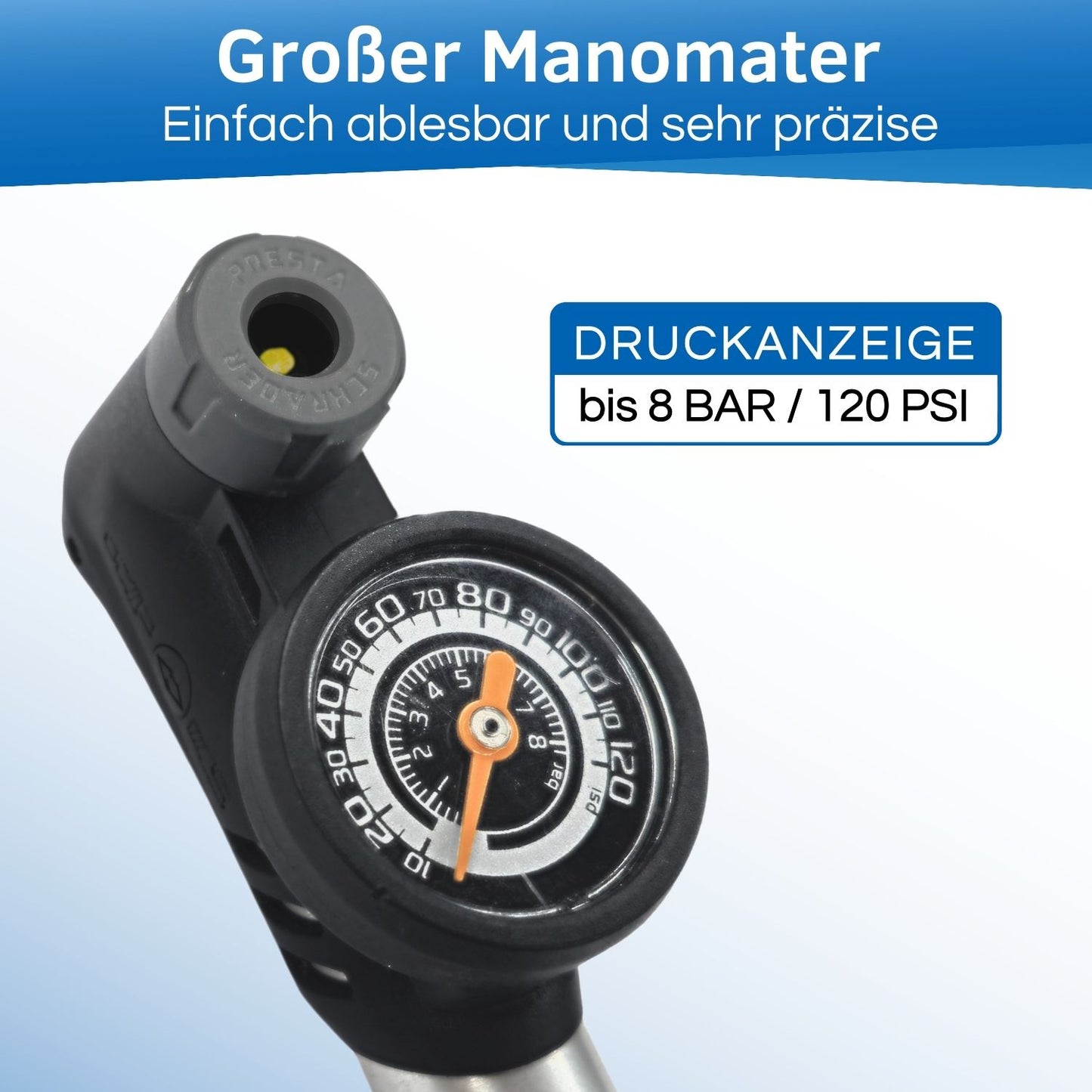 Bicycle mini pump, pointer