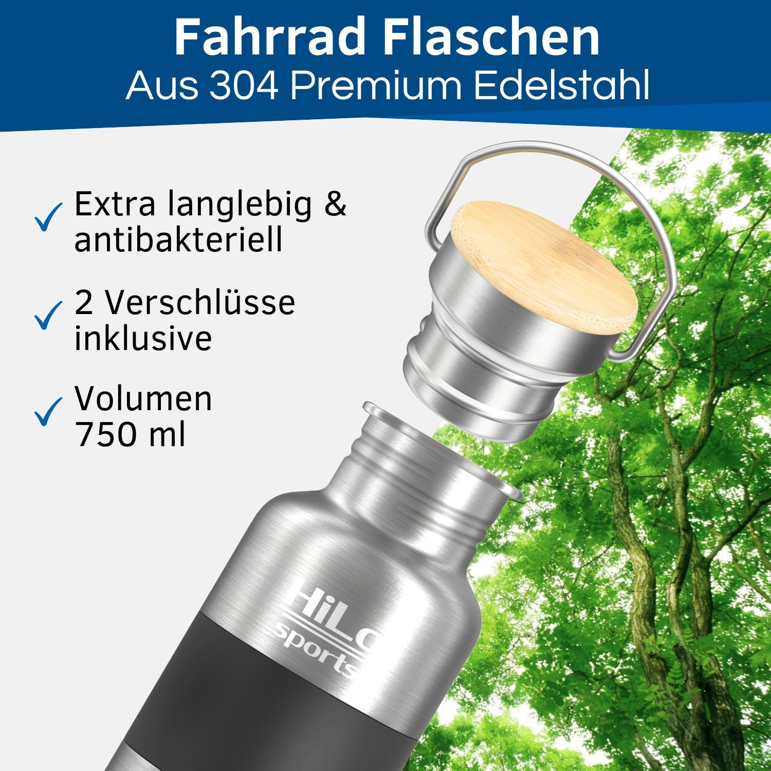 Edelstahl Fahrrad Trinkflasche 750ml Volumen