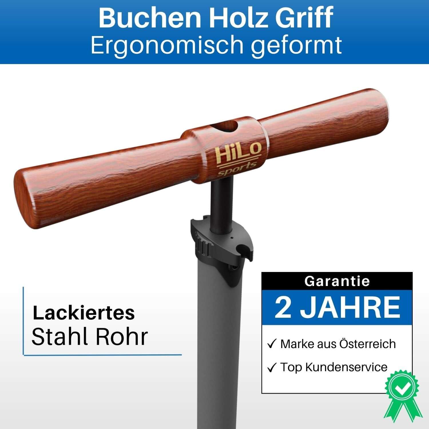 Fahrrad Standpumpe mit Buchenholz Griff