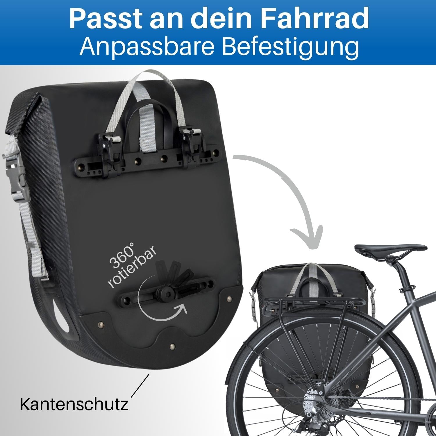 Die Fahrrad Gepäcktaschen passen an nahezu alle Gepäckträger.