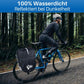 Die wasserdichten Fahrradtaschen reflektieren im Dunkeln.