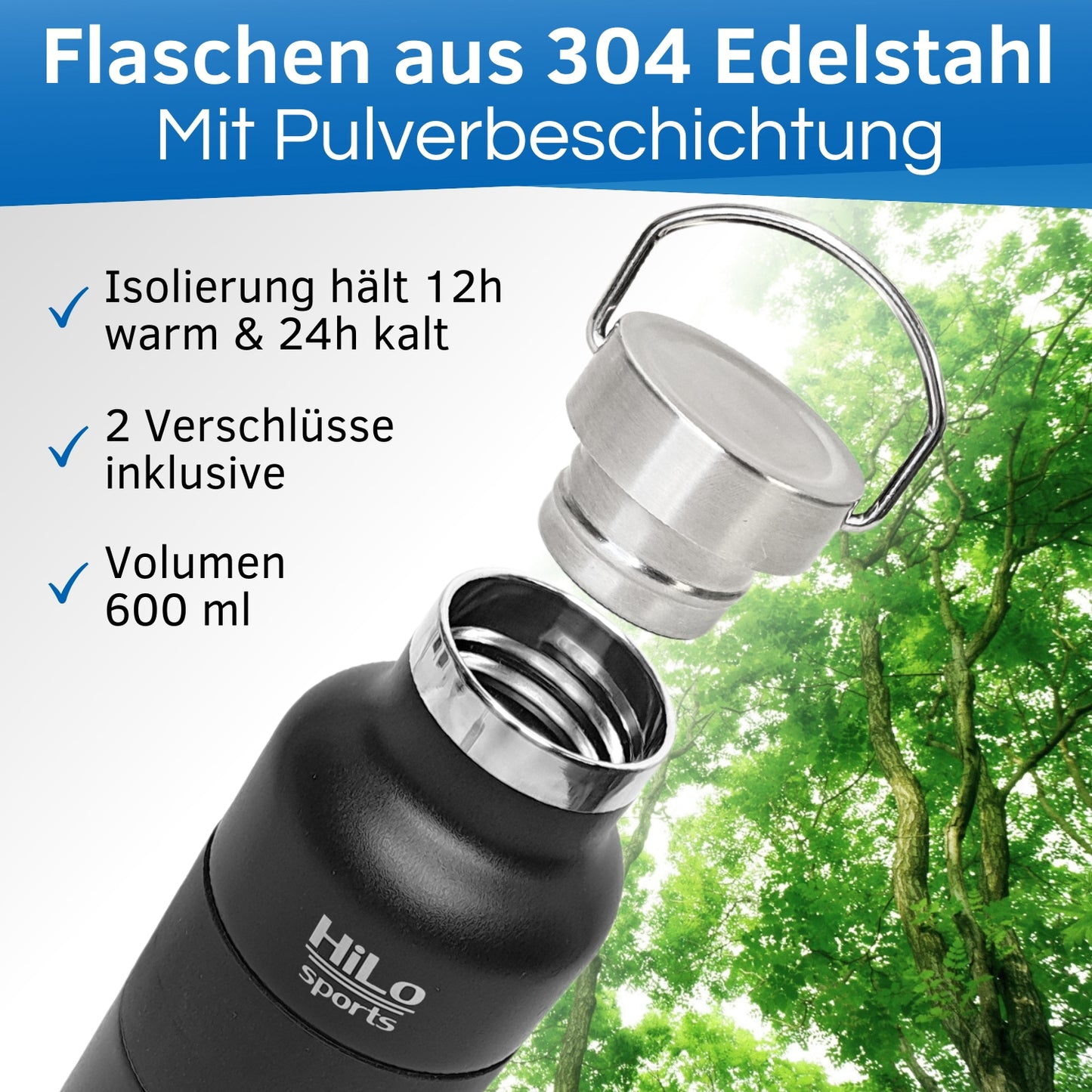 Isolierte Edelstahl Fahrrad Trinkflasche 600ml Volumen