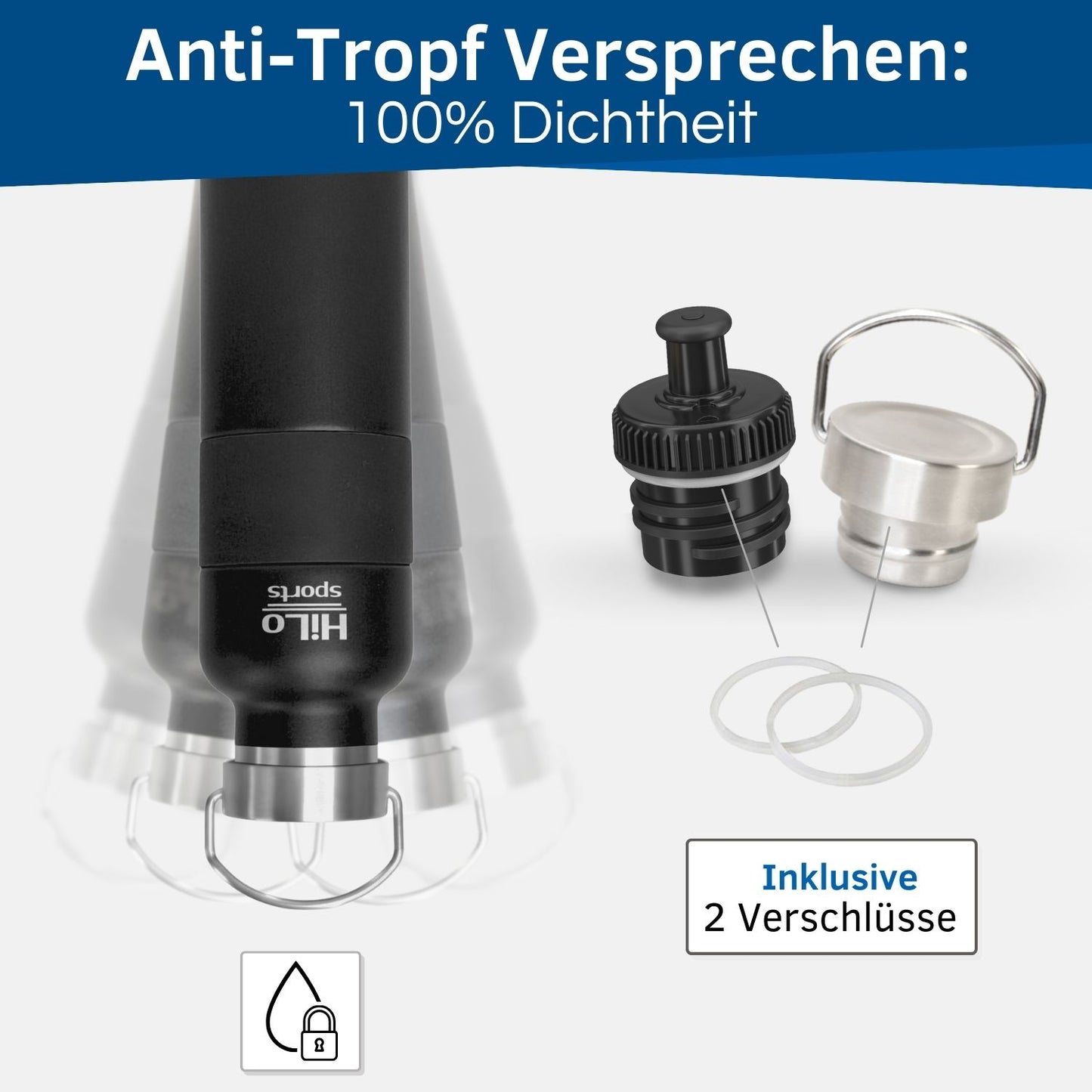 Trinkflasche fürs Fahrrad mit 2 Verschlüssen.