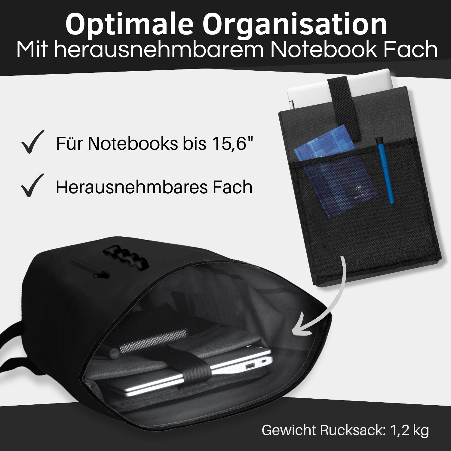 Roll Top Rucksack mit Laptopfach