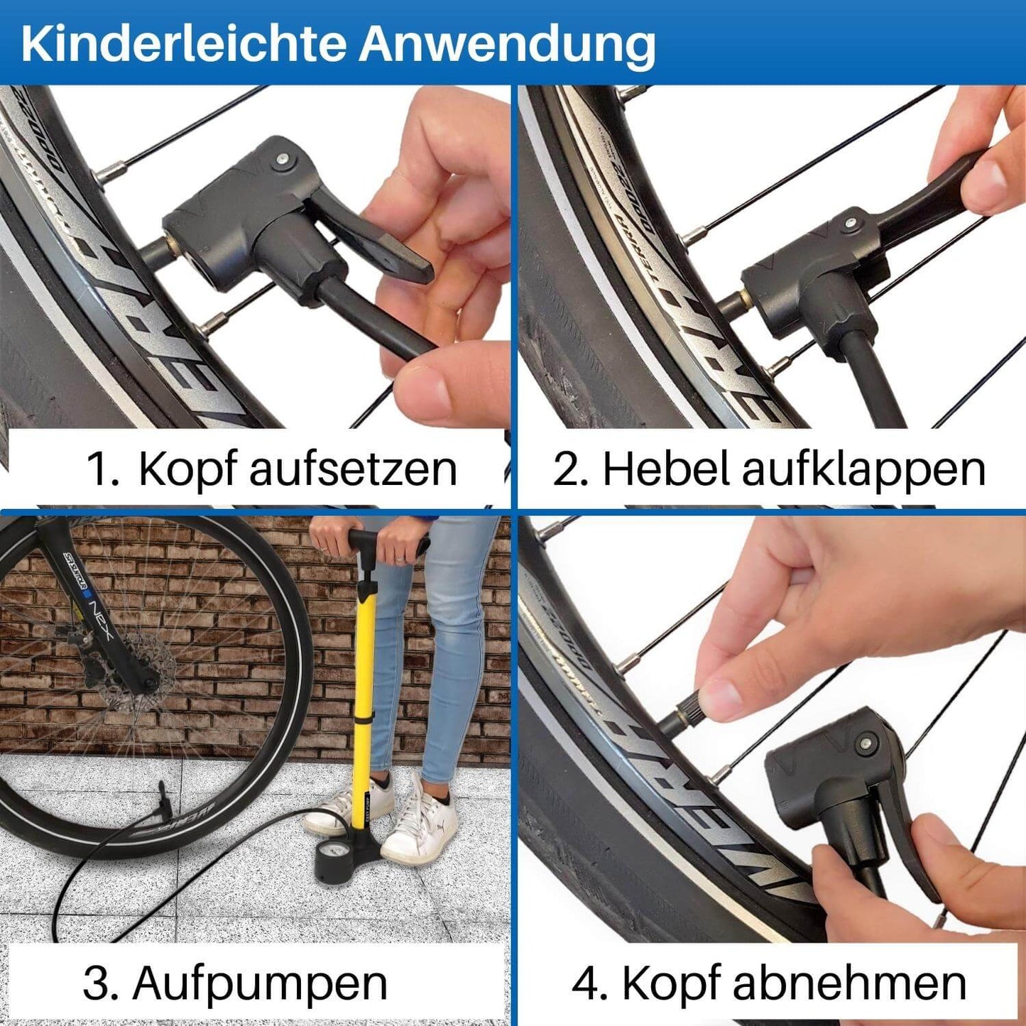 Anleitung für Fahrrad Standpumpe.