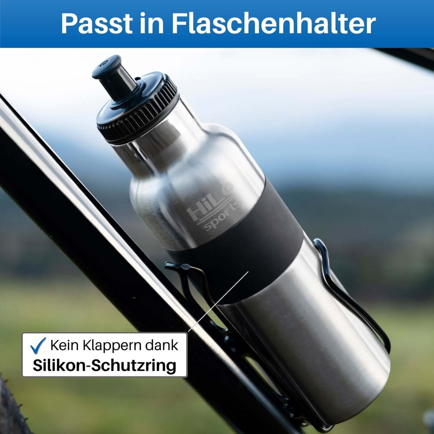 Trinkflasche für Radfahren aus Edelstahl.