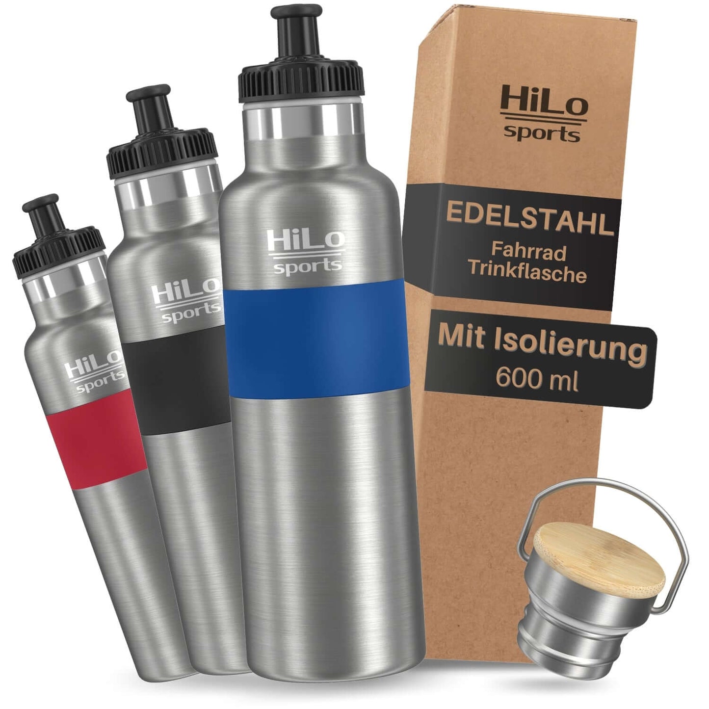 Fahrrad Trinkflasche Edelstahl isoliert blau