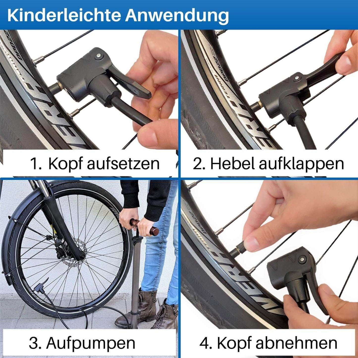 Das Fahrrad Aufpumpen mit der Pumpe von HiLo sports funktioniert kinderleicht.