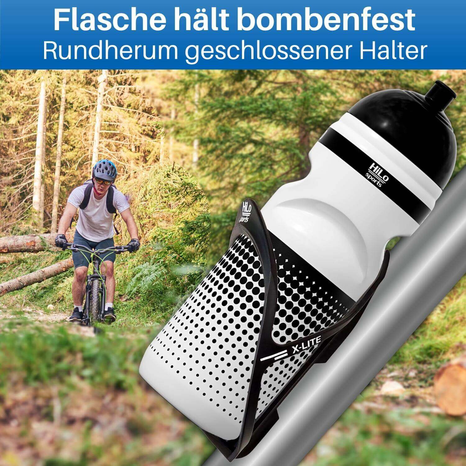 Die Flasche hat einen festen Halt im Flaschenhalter.