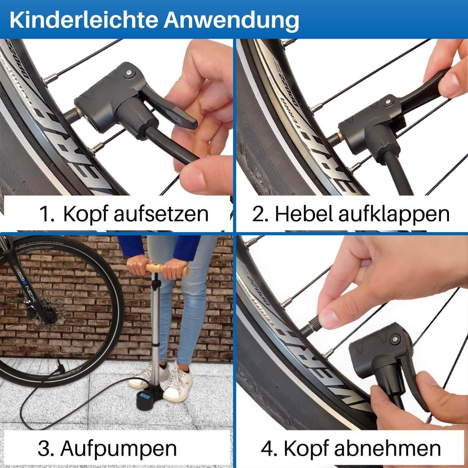 Die Digitale Fahrradpumpe lässt sich einfach aufpumpen.