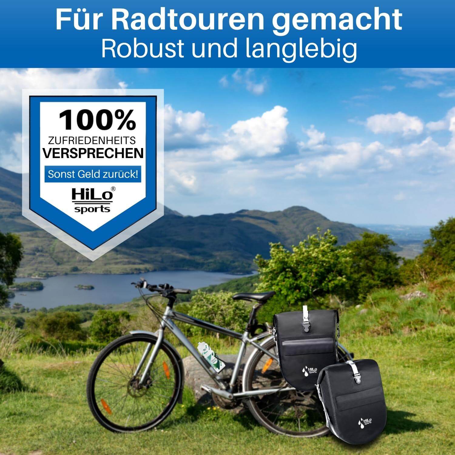 Auf die HiLo sports Fahrrad Gepäckträgertaschen gibt es ein Zufriedenheits Versprechen.