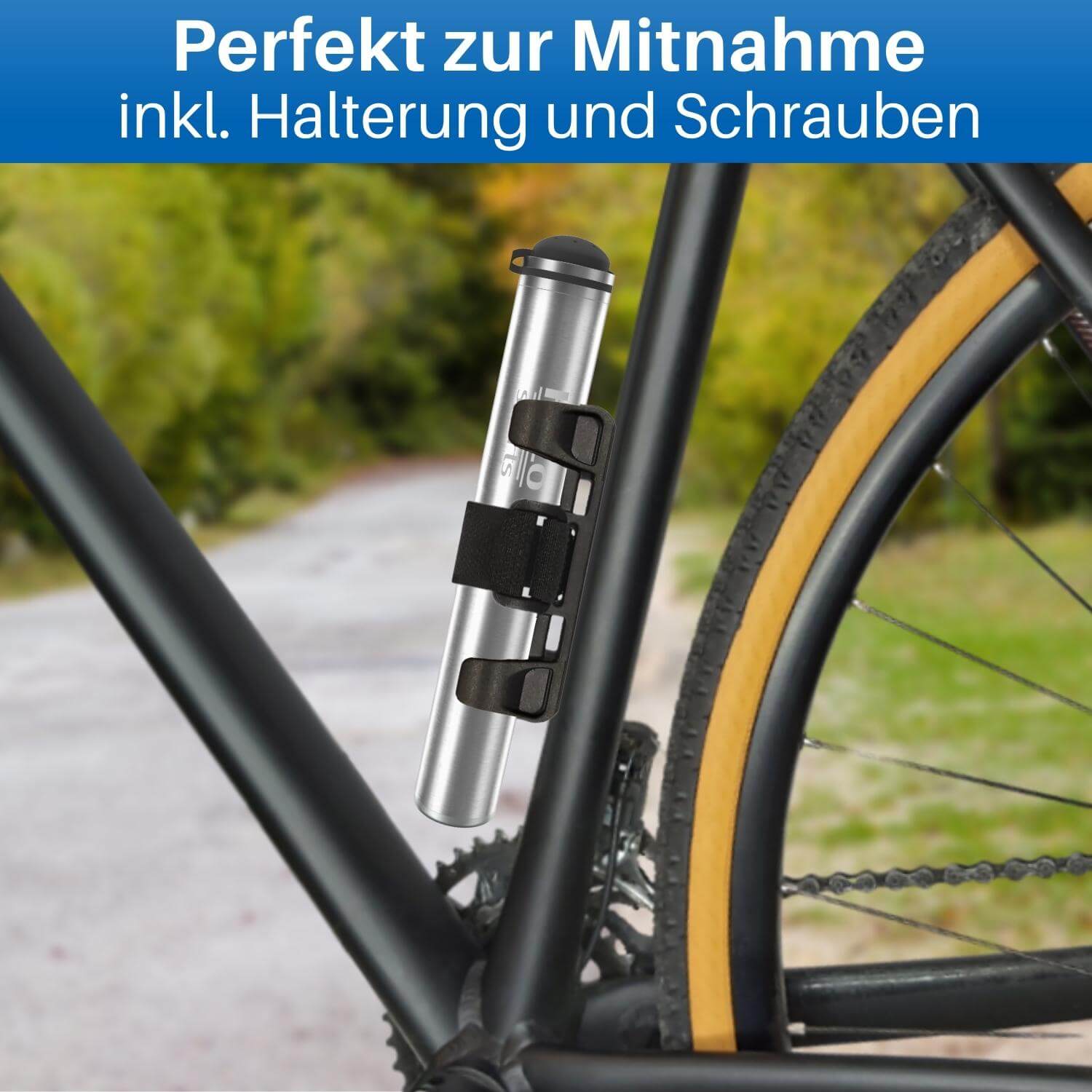 Die Pumpe kommt mit kostenloser Fahrrad Rahmenhalterung.