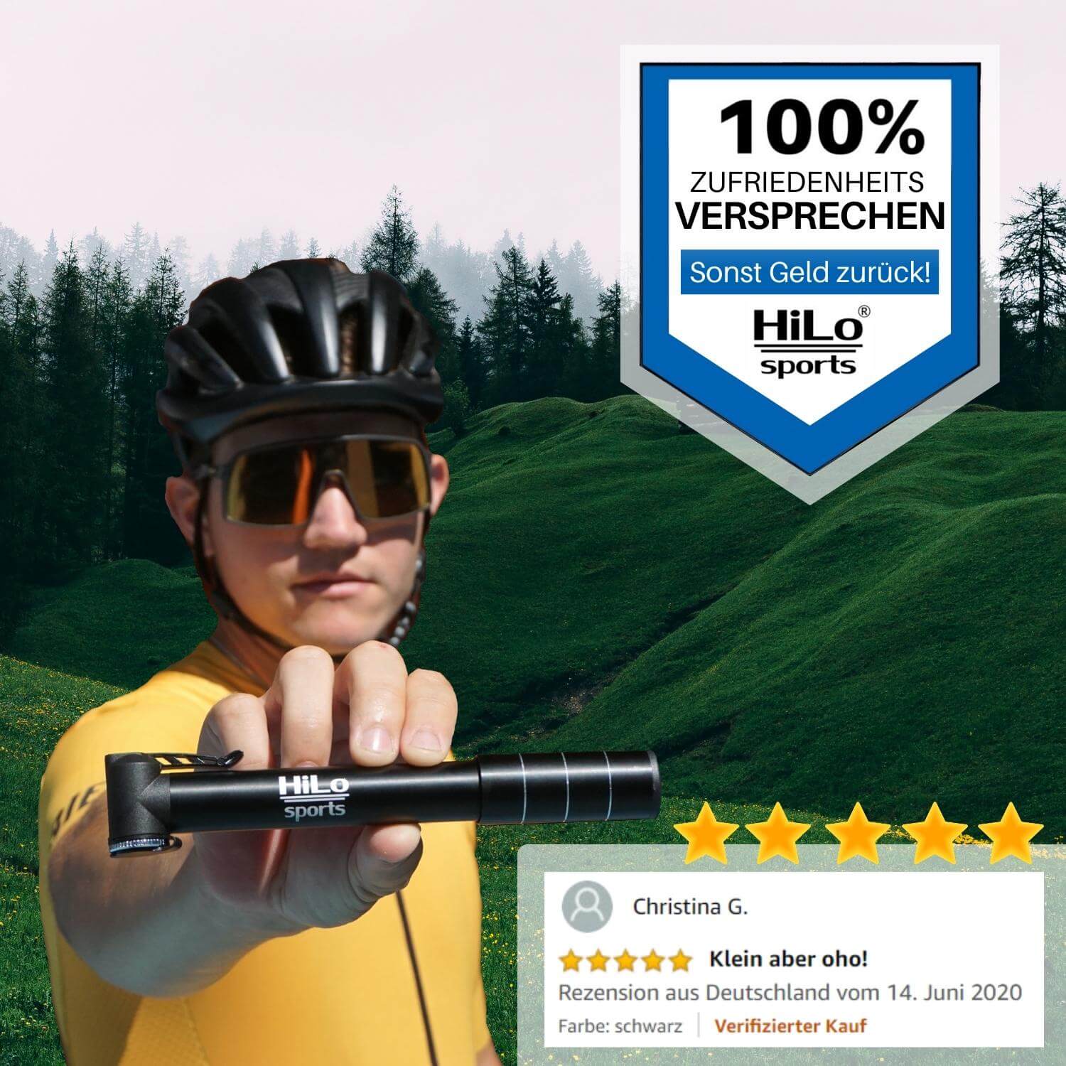 Für die Fahrrad Mini Pumpe gibt HiLo sports ein Zufriedenheits-Versprechen ab. Solltest du nach dem Kauf nicht 100% zufrieden sein, bekommst du dein Geld komplett zurück erstattet.