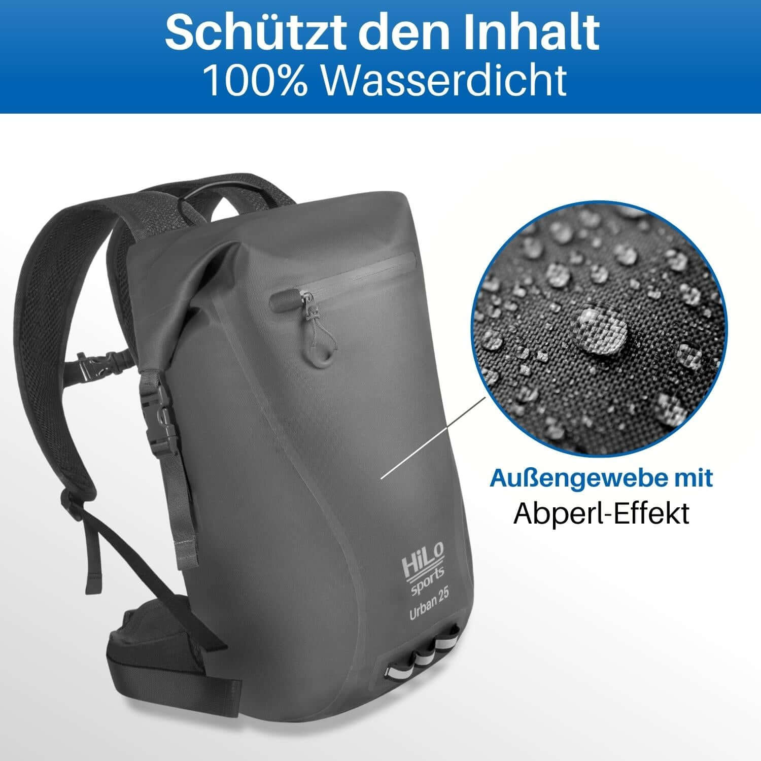 Das Material des Fahrrad Kurierrucksacks ist doppelt beschichtet. Auf der Innenseite ist eine maximal wasserfeste TPU Beschichtung.